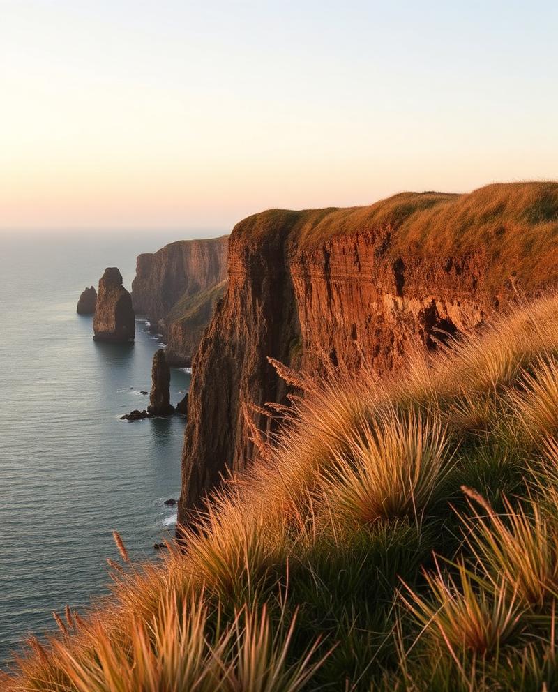 Golden dusk light over the coastal cliffs of Cornwall